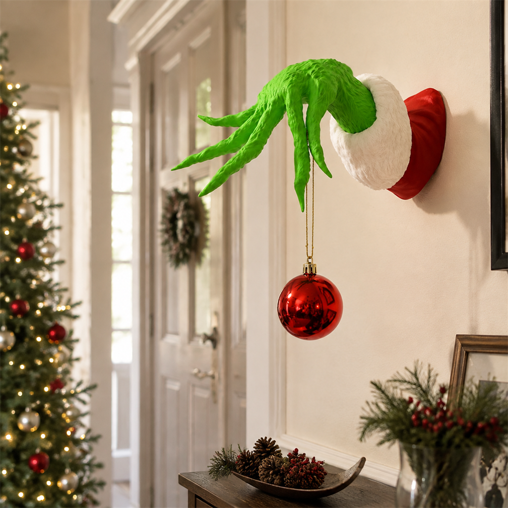 💚🎄 Grinch-Inspired Christmas Hand Wall Hanger – Funny Ornament Holder & Holiday Wall Décor