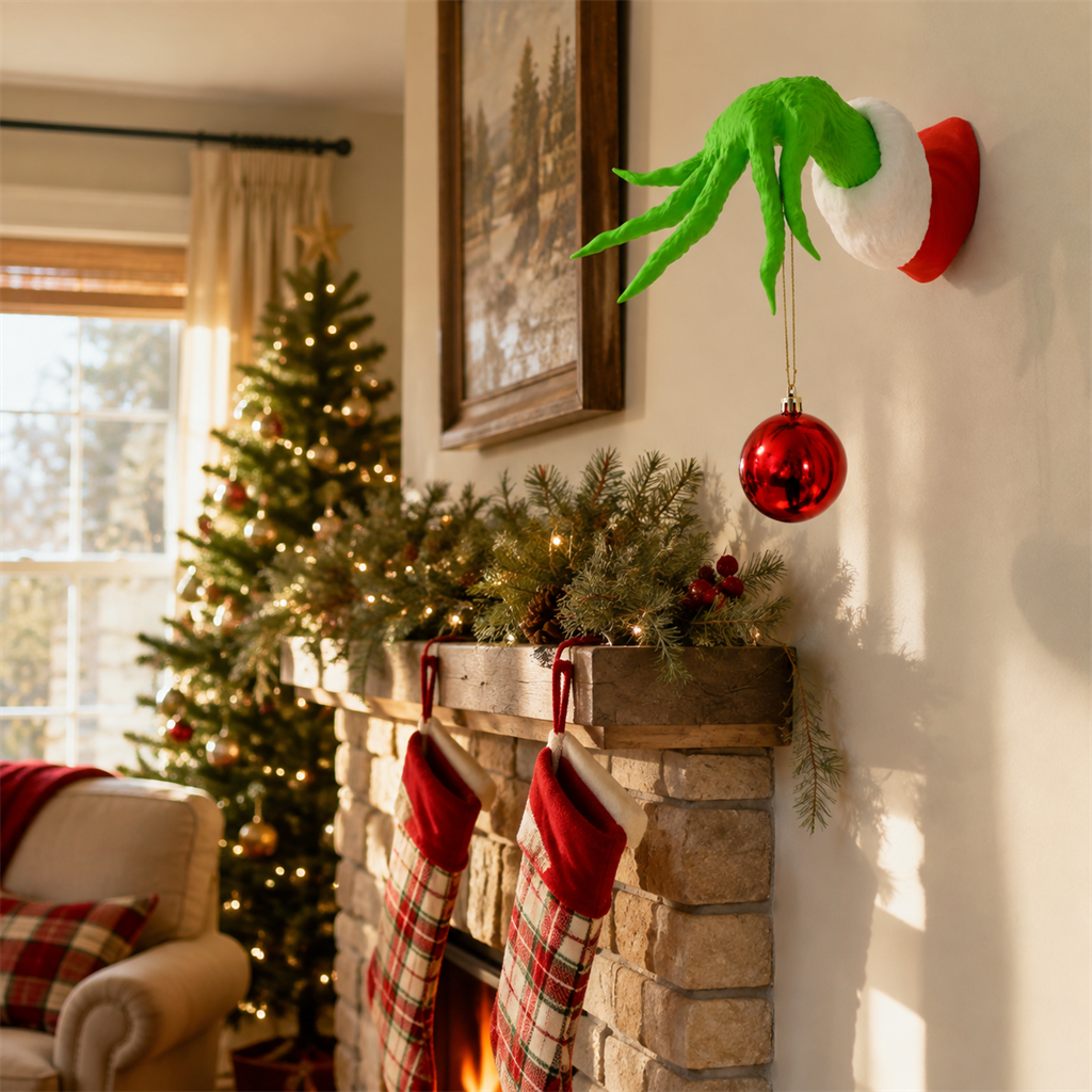 💚🎄 Grinch-Inspired Christmas Hand Wall Hanger – Funny Ornament Holder & Holiday Wall Décor