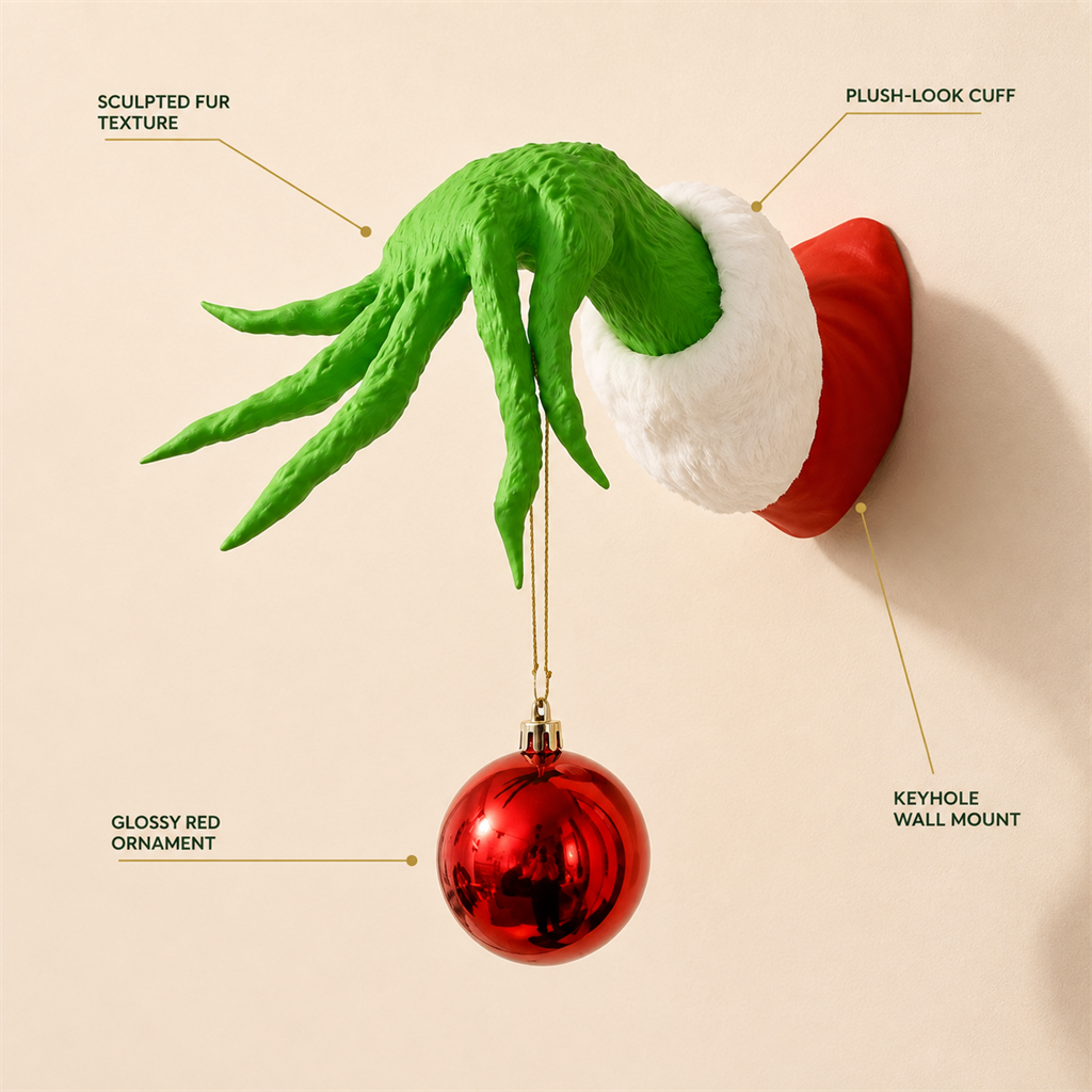 💚🎄 Grinch-Inspired Christmas Hand Wall Hanger – Funny Ornament Holder & Holiday Wall Décor
