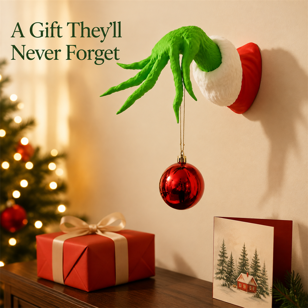 💚🎄 Grinch-Inspired Christmas Hand Wall Hanger – Funny Ornament Holder & Holiday Wall Décor
