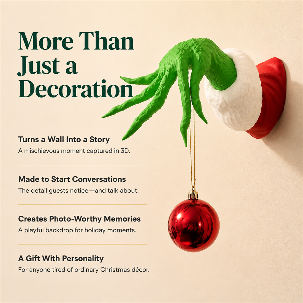 💚🎄 Grinch-Inspired Christmas Hand Wall Hanger – Funny Ornament Holder & Holiday Wall Décor