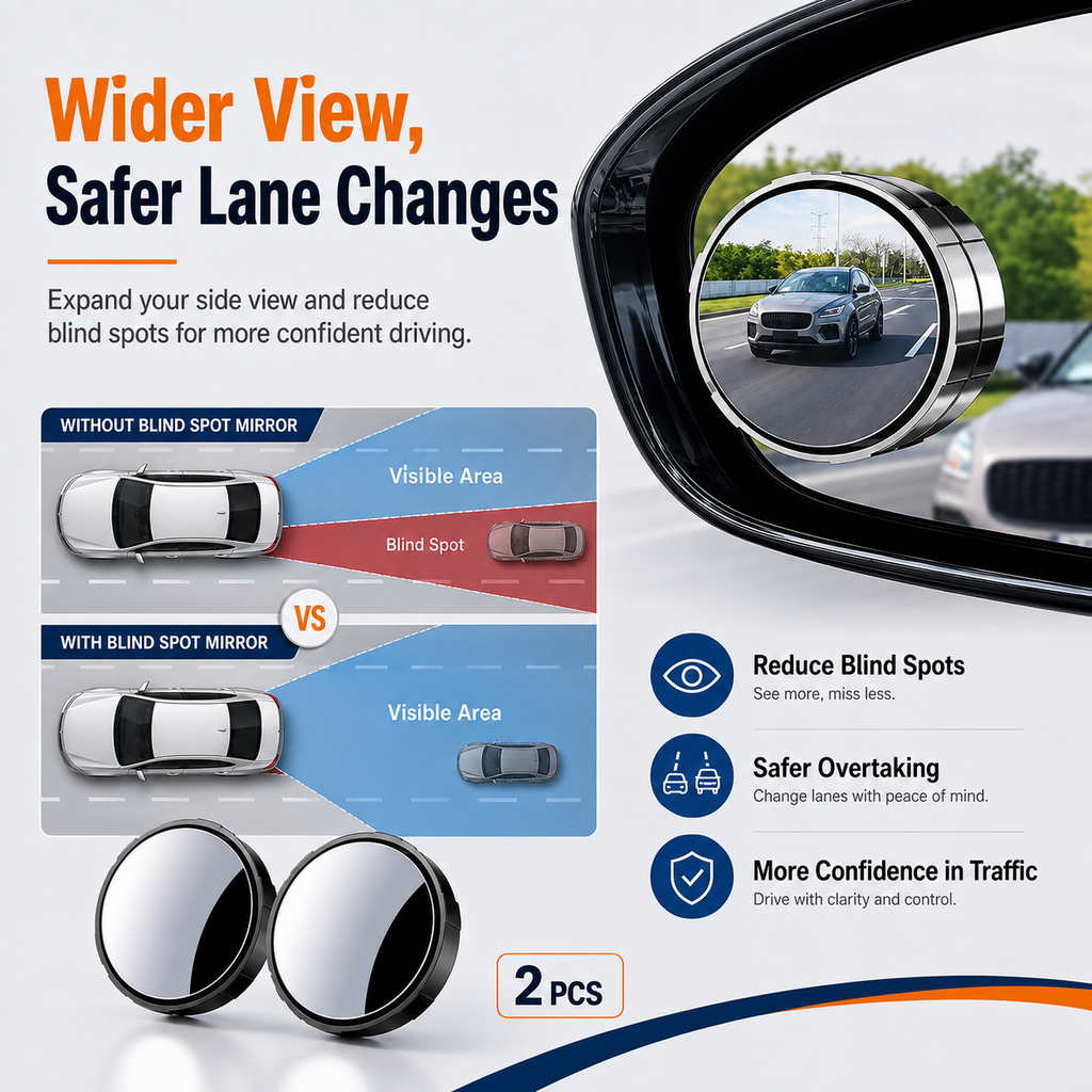 2-Pack Blind Spot Mirrors – 360° Adjustable Wide-Angle Rearview Safety Mirrors