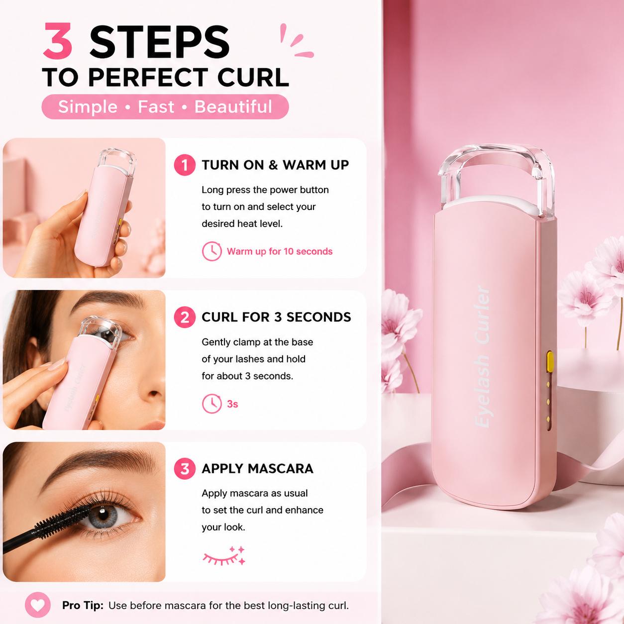 Rechargeable Electric Heated Eyelash Curler - Perfect Lash Curl in Seconds 👁️✨