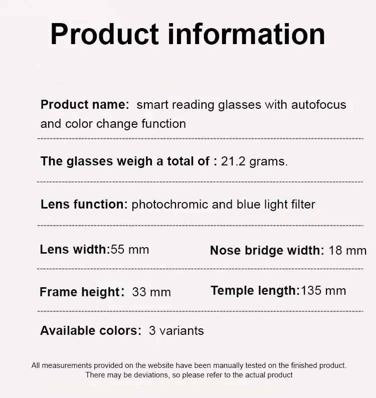 【Co-Created by Designers】Gypsophila Smart Zoom and Color-Changing Reading Glasses, Auto Focus Distance Near Progressive Multi-focus HD Vision