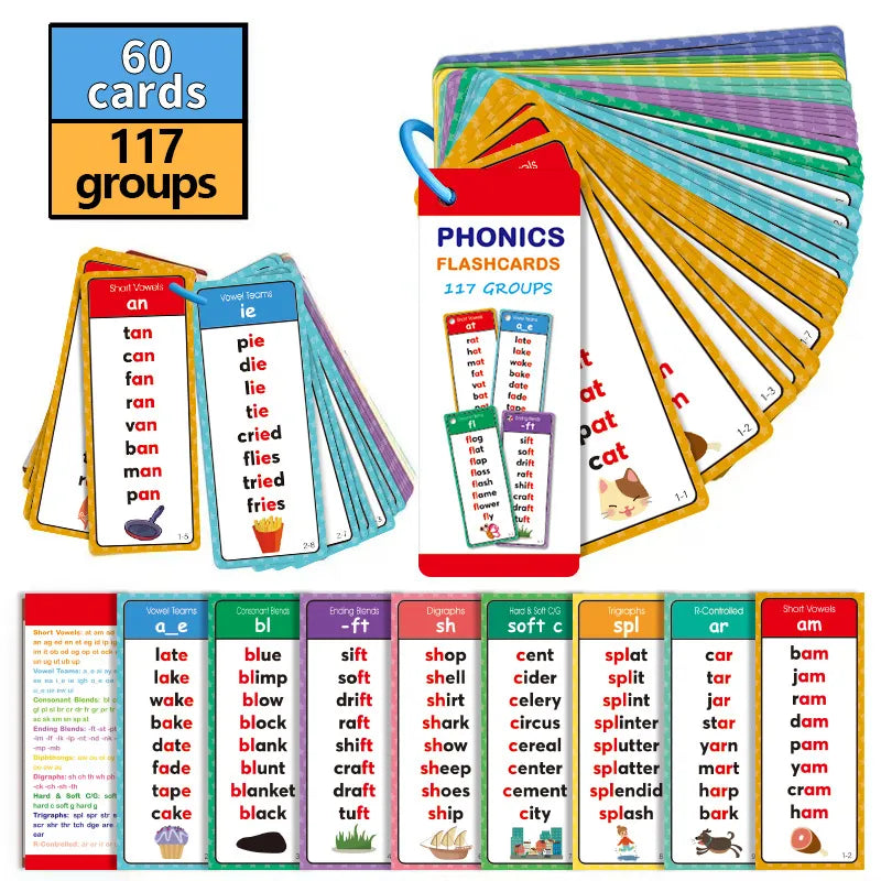 🎁🔥Phonics Word Cards 117 Sound Groups 900+ Rhyming Words Preschool English Discovery Joy