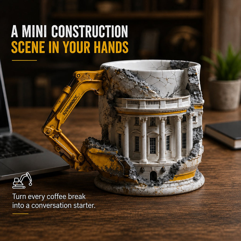 White House Excavator Mug – 3D Construction Coffee Cup